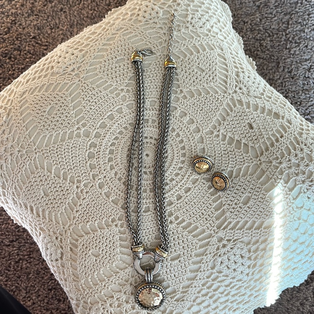 Necklace and pierced earrings with clip back. Similar to Brighton jewelry.